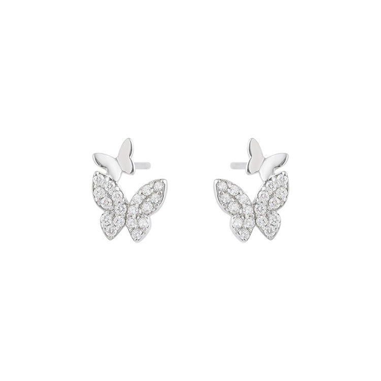 S925 Full Body Sterling Silver Two Butterfly Earrings-Jewearrings