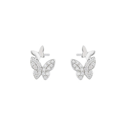 S925 Full Body Sterling Silver Two Butterfly Earrings-Jewearrings