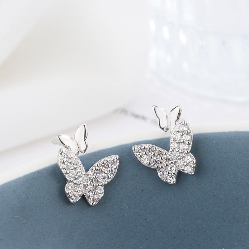 S925 Full Body Sterling Silver Two Butterfly Earrings-Jewearrings