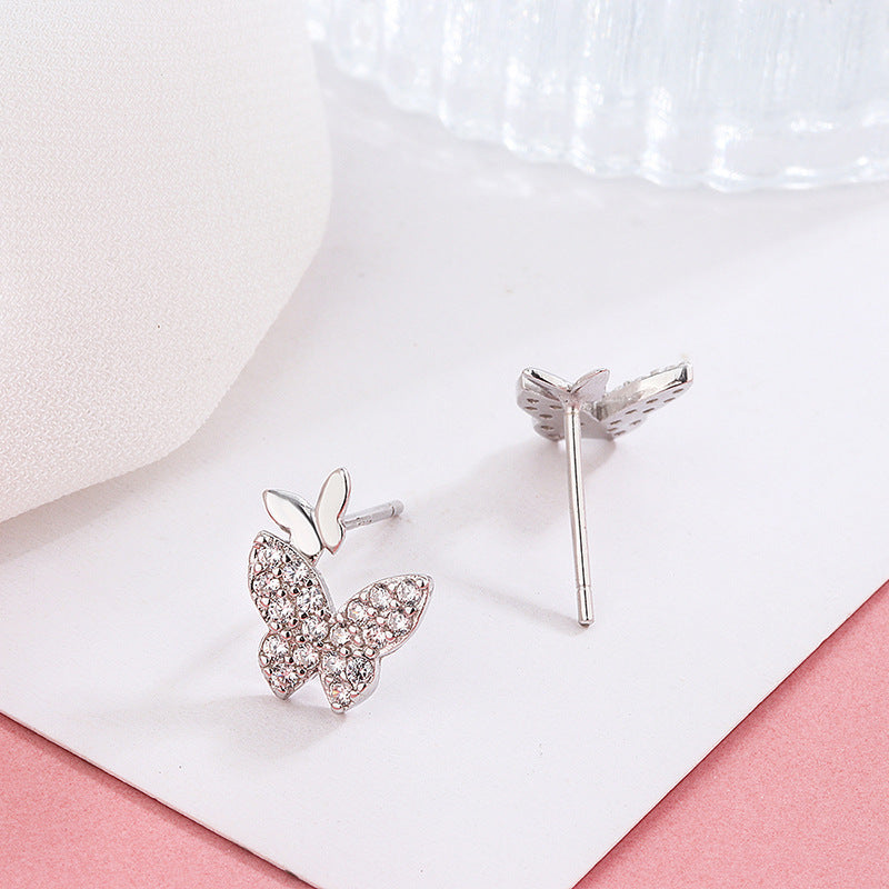 S925 Full Body Sterling Silver Two Butterfly Earrings-Jewearrings