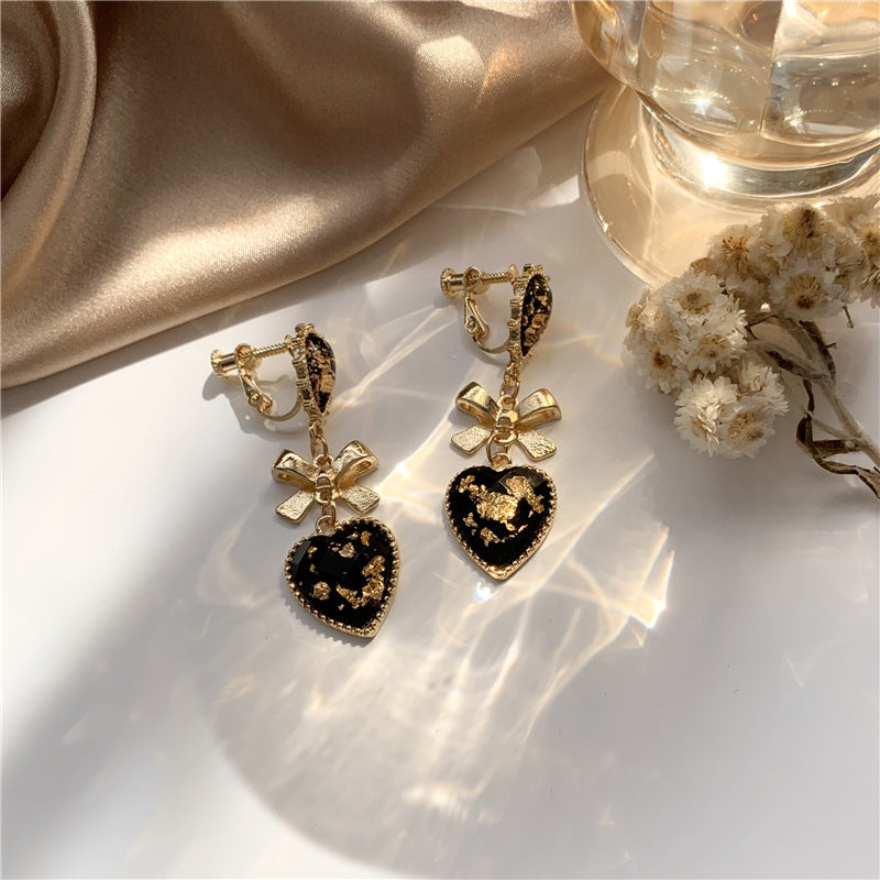 Dream Love Heart-Shaped Stud Earrings Bow Earrings Ear Clip Women-Jewearrings