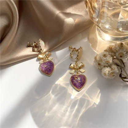 Dream Love Heart-Shaped Stud Earrings Bow Earrings Ear Clip Women-Jewearrings