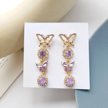 S925 Silver Needle Fairy Butterfly Stud Earrings Beautiful Girl Heart Purple Earrings-Jewearrings