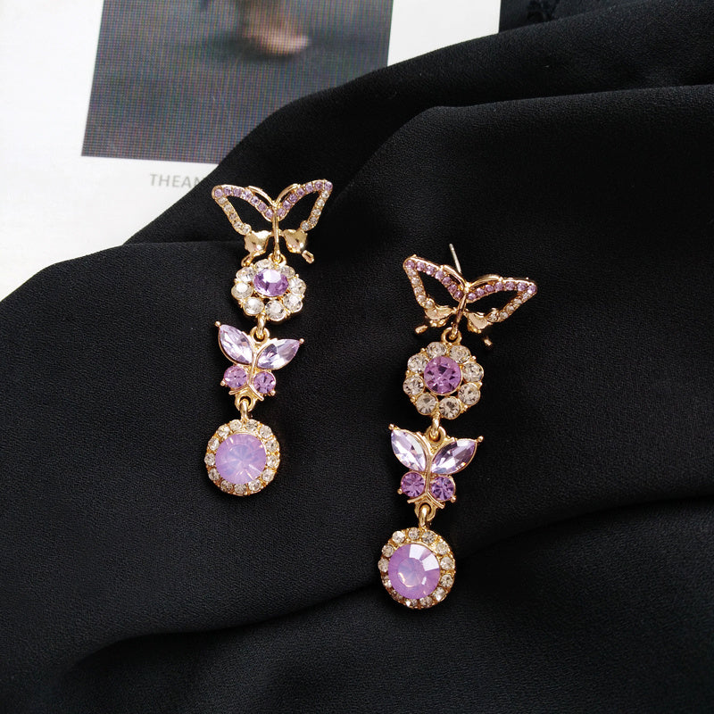 S925 Silver Needle Fairy Butterfly Stud Earrings Beautiful Girl Heart Purple Earrings-Jewearrings