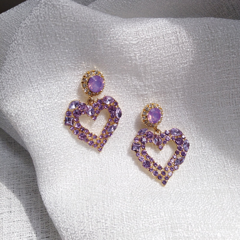 Silver Needle Aesthetic Fresh Purple Element Earrings Sweet Simple Love Earrings Light Luxury Diamond Earrings-Jewearrings