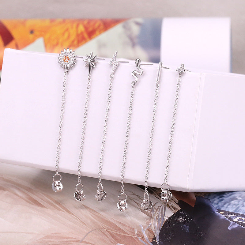 Single Tassel Earrings S925 Sterling Silver Lady's Ear Buckle Earstring-Jewearrings