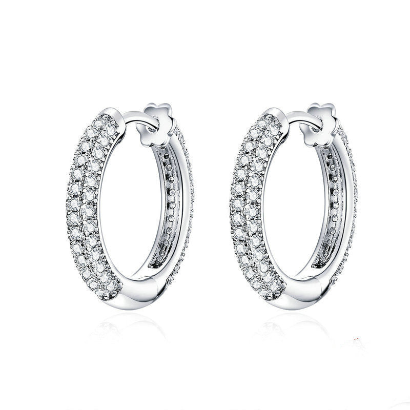 Sterling Silver Cubic Zircon Stud Earrings Small Circle Earrings S925 Silver-Jewearrings