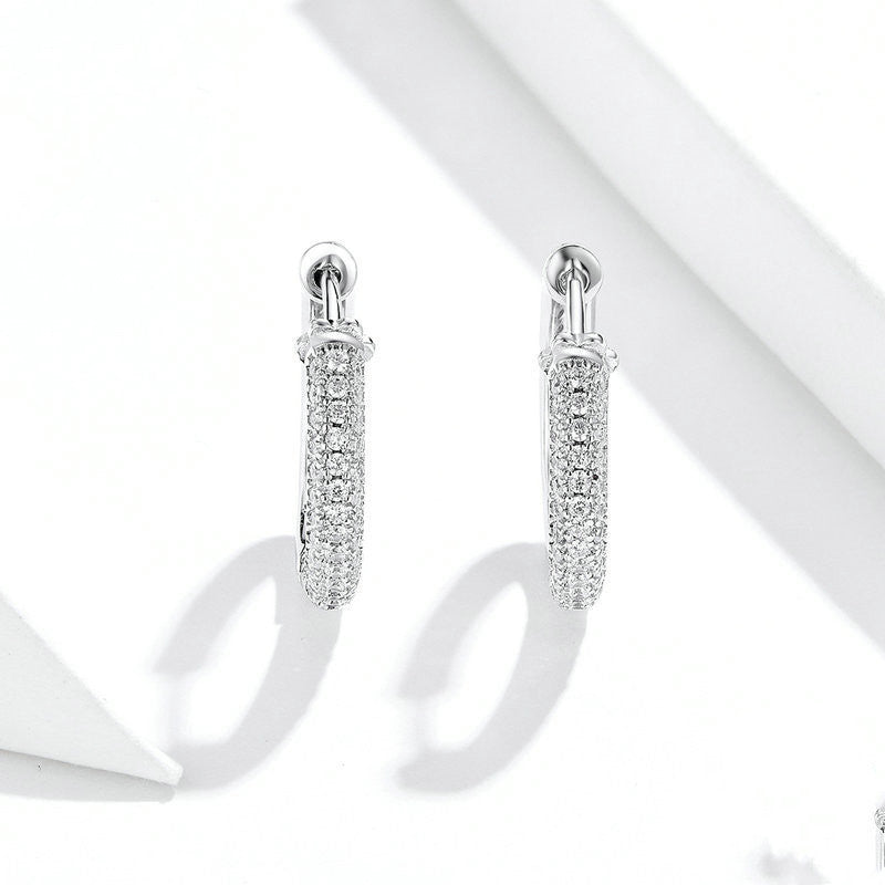 Sterling Silver Cubic Zircon Stud Earrings Small Circle Earrings S925 Silver-Jewearrings