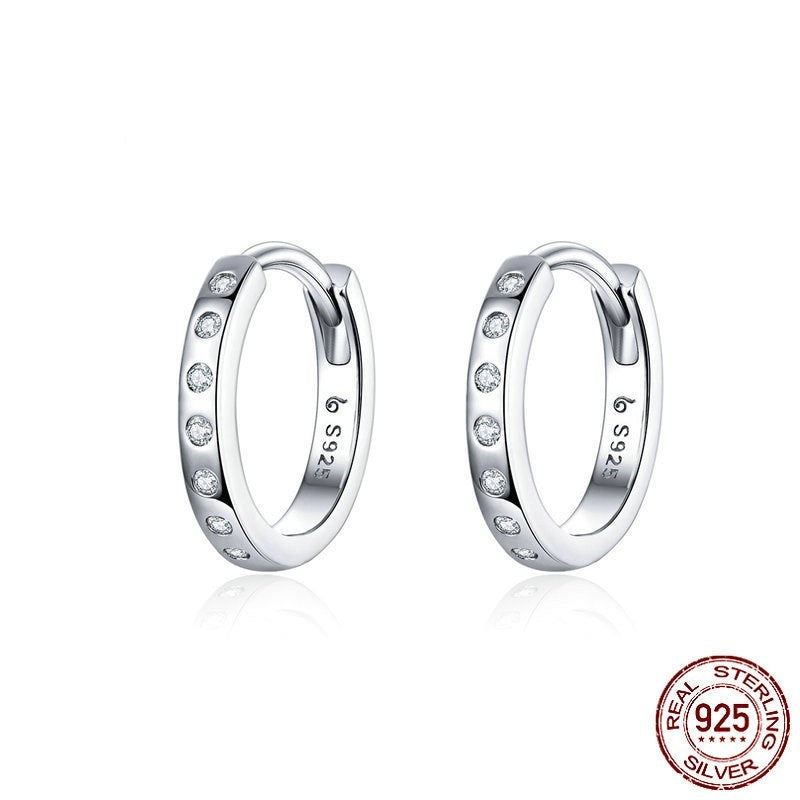 Sterling Silver Zircon Stud Earrings Small Circle Earrings-Jewearrings