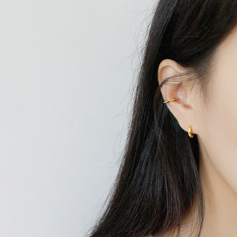 Sterling Silver Earrings INS Minimalist Geometric Ring Female Ear Buckle Ear Ring-Jewearrings