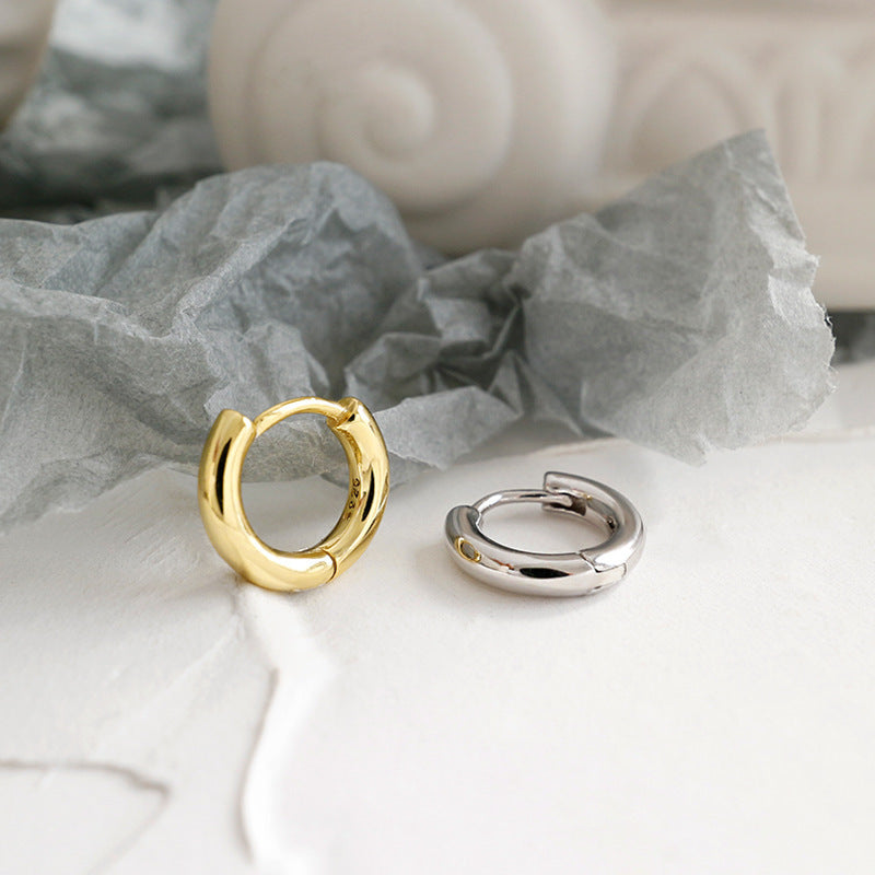 Sterling Silver Earrings INS Minimalist Geometric Ring Female Ear Buckle Ear Ring-Jewearrings