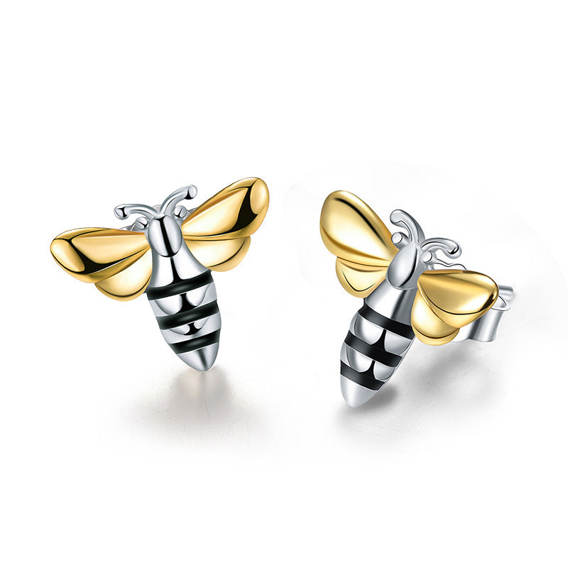 Cute Bee Color Separation Sterling Silver S925 Women's Earrings-Jewearrings