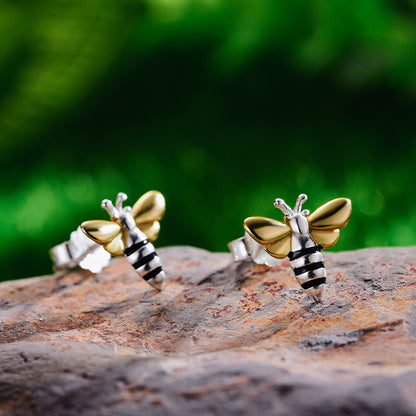 Cute Bee Color Separation Sterling Silver S925 Women's Earrings-Jewearrings