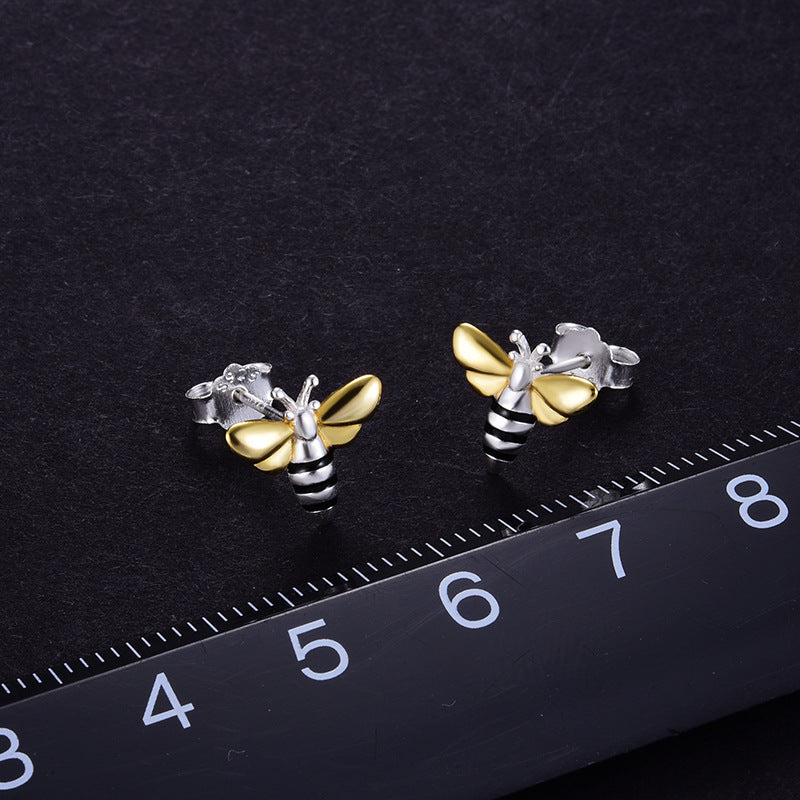 Cute Bee Color Separation Sterling Silver S925 Women's Earrings-Jewearrings