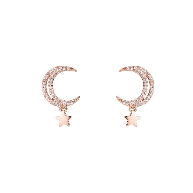 Stars And moon S925 Sterling Silver Pin Earrings-Jewearrings