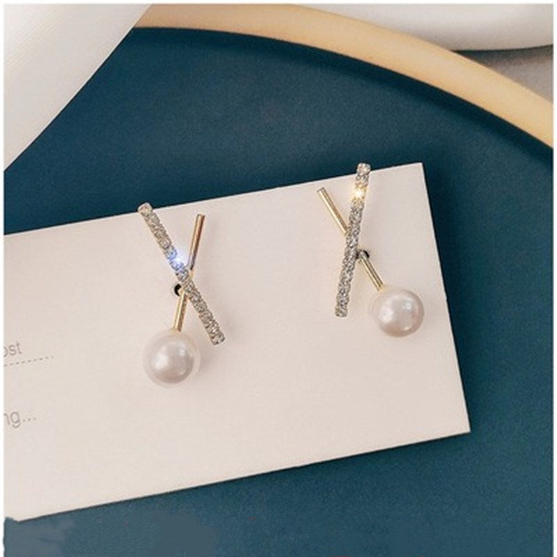 Simple Rhinestone Small Word Pearl Earrings-Jewearrings