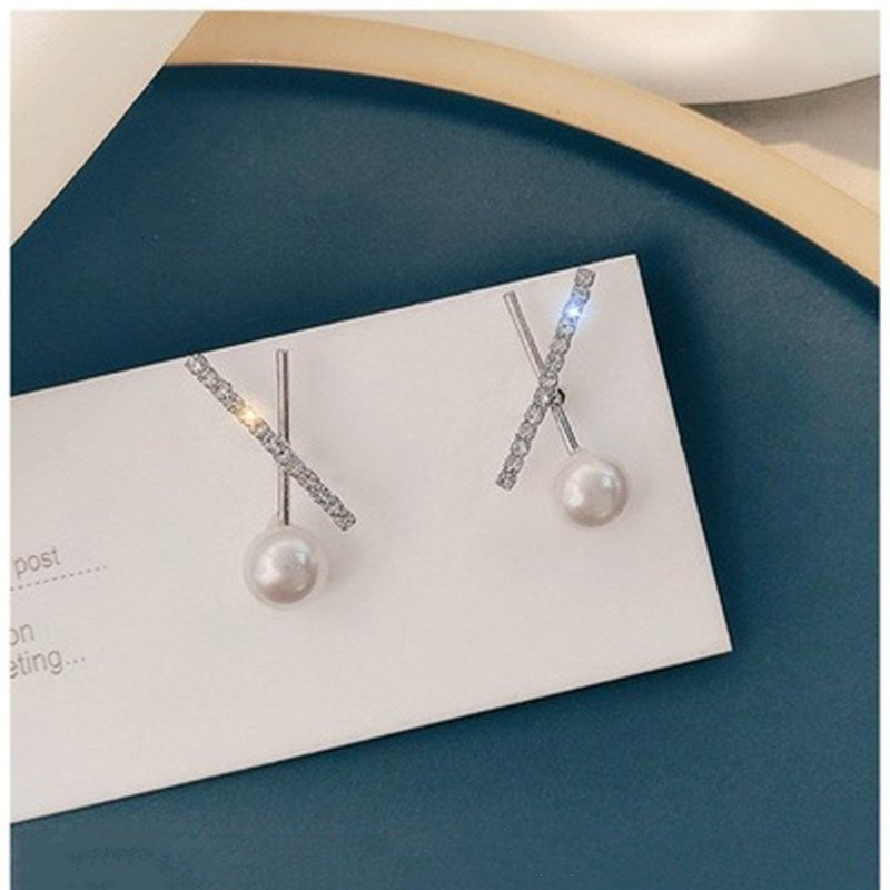 Simple Rhinestone Small Word Pearl Earrings-Jewearrings