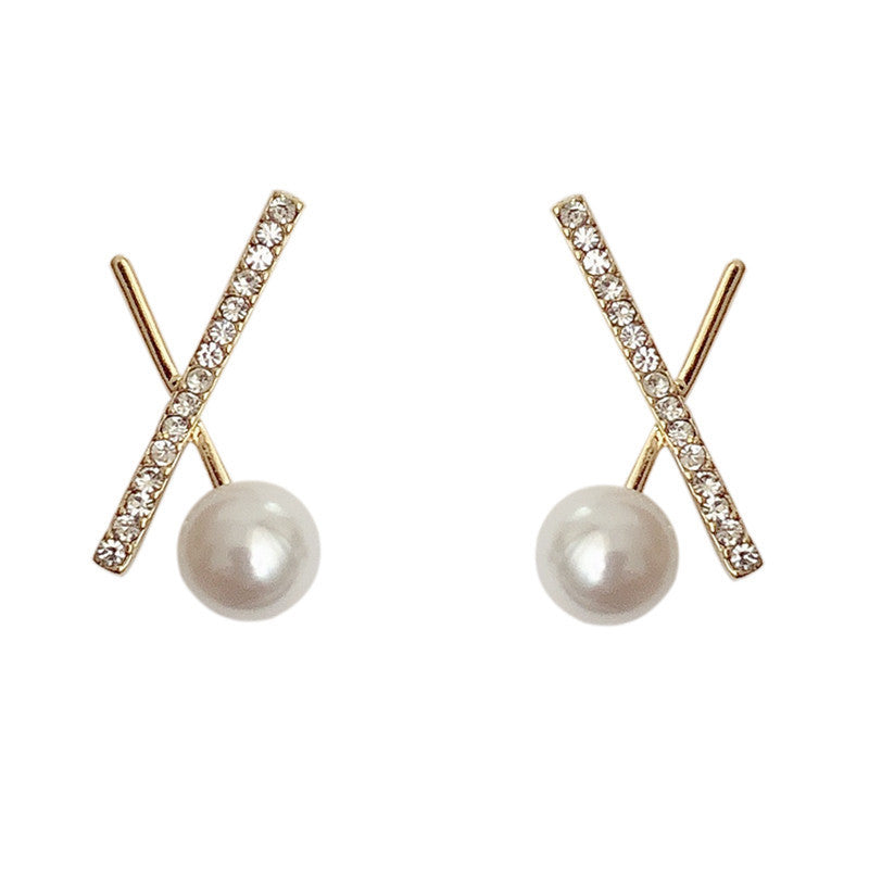 Simple Rhinestone Small Word Pearl Earrings-Jewearrings