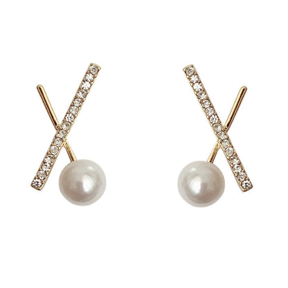 Simple Rhinestone Small Word Pearl Earrings-Jewearrings