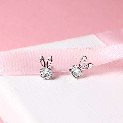 Cute Girly Heart In Sterling Silver Little White Rabbit Earrings-Jewearrings