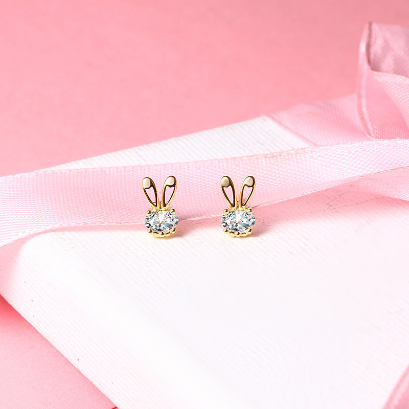 Cute Girly Heart In Sterling Silver Little White Rabbit Earrings-Jewearrings