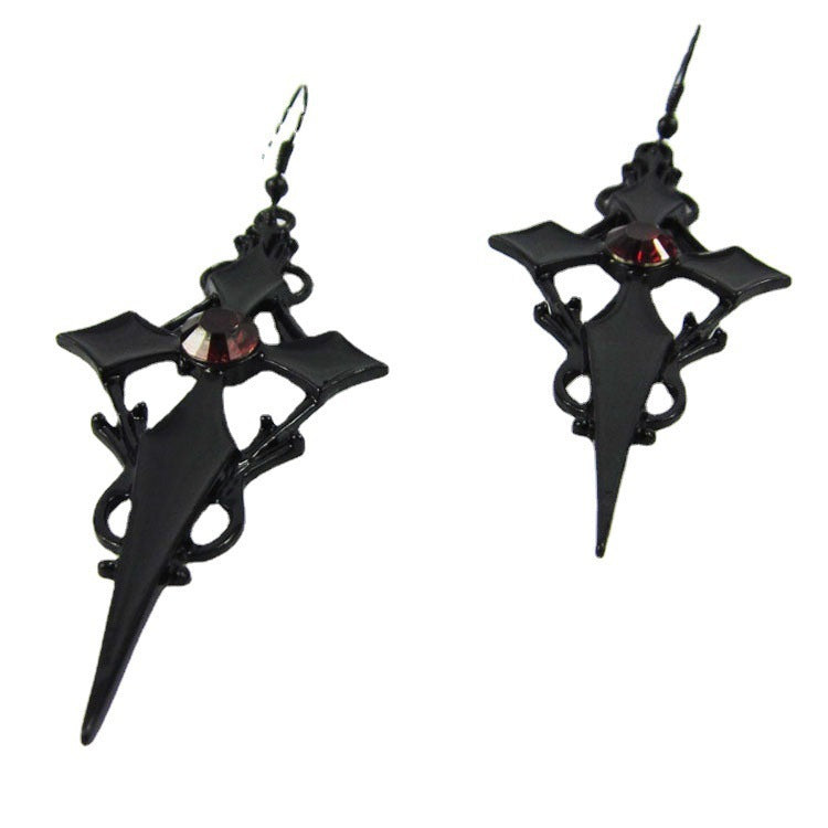 Cross Rhinestone Earrings Goth Punk Hour Hand Earrings-Jewearrings