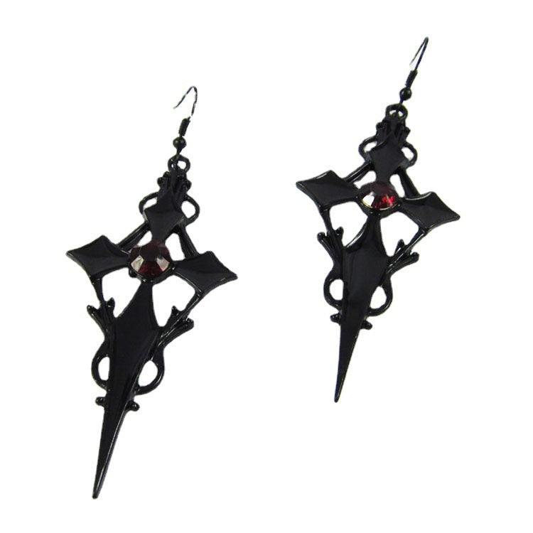 Cross Rhinestone Earrings Goth Punk Hour Hand Earrings-Jewearrings