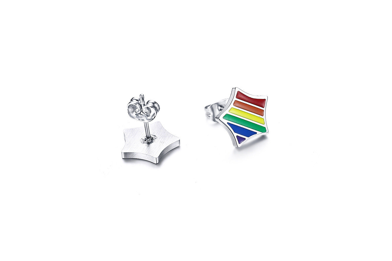 Stainless Steel Rainbow Five-Pointed Star Stud Earrings-Jewearrings