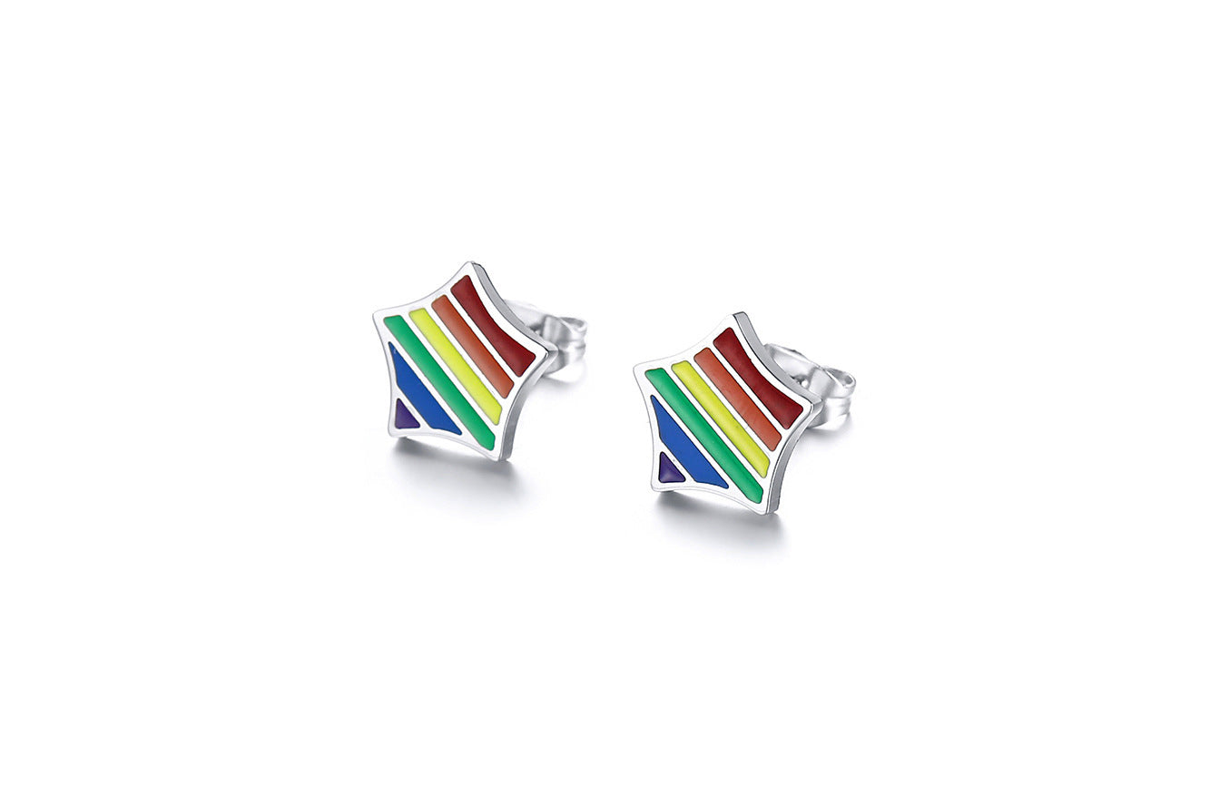 Stainless Steel Rainbow Five-Pointed Star Stud Earrings-Jewearrings