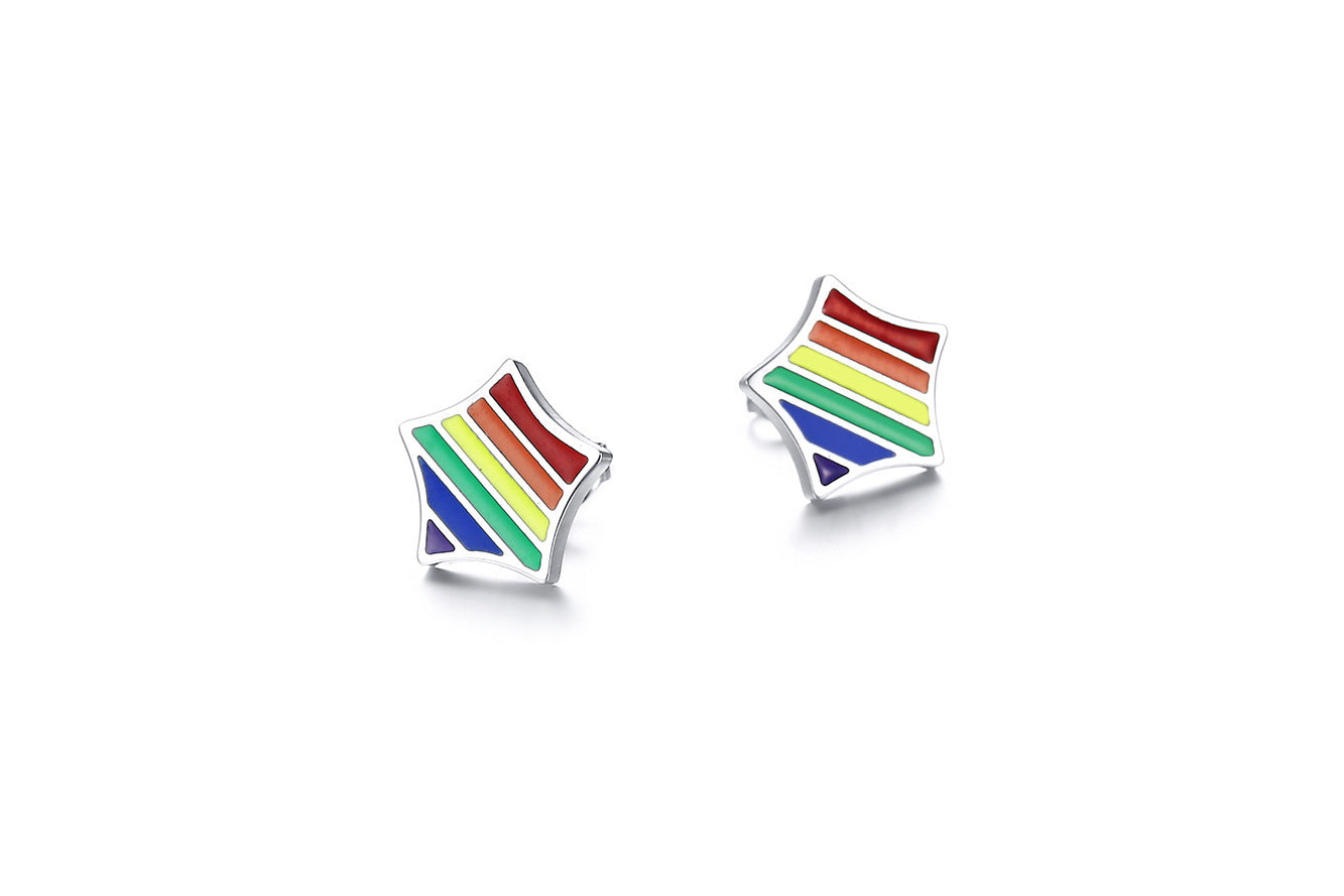 Stainless Steel Rainbow Five-Pointed Star Stud Earrings-Jewearrings