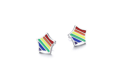 Stainless Steel Rainbow Five-Pointed Star Stud Earrings-Jewearrings