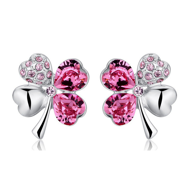 Promote Crystal Jewelry Wholesale Crystal Stud Earrings-Find Happy Sweet Clover 9554-50-Jewearrings