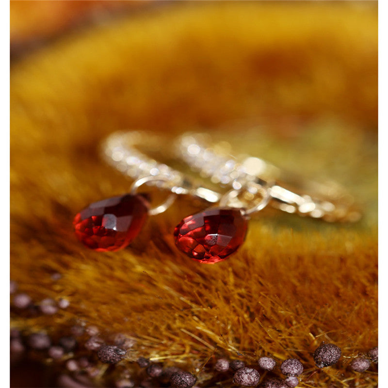 Sterling Silver Red Teardrop Garnet Earrings-Jewearrings