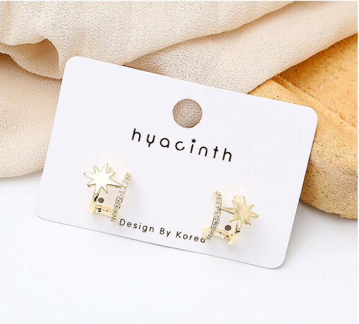 Silver Needle Design Eight-Pointed Star Stud Earrings Female Micro-Studded Earrings Earrings-Jewearrings