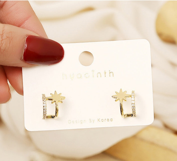 Silver Needle Design Eight-Pointed Star Stud Earrings Female Micro-Studded Earrings Earrings-Jewearrings