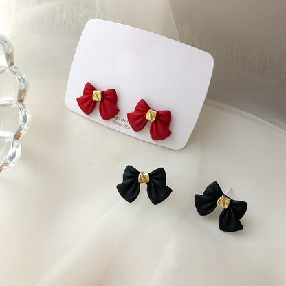 Simple And Sweet Bow Earrings Temperament Red Girl Heart Earrings Ins Wind Earrings-Jewearrings