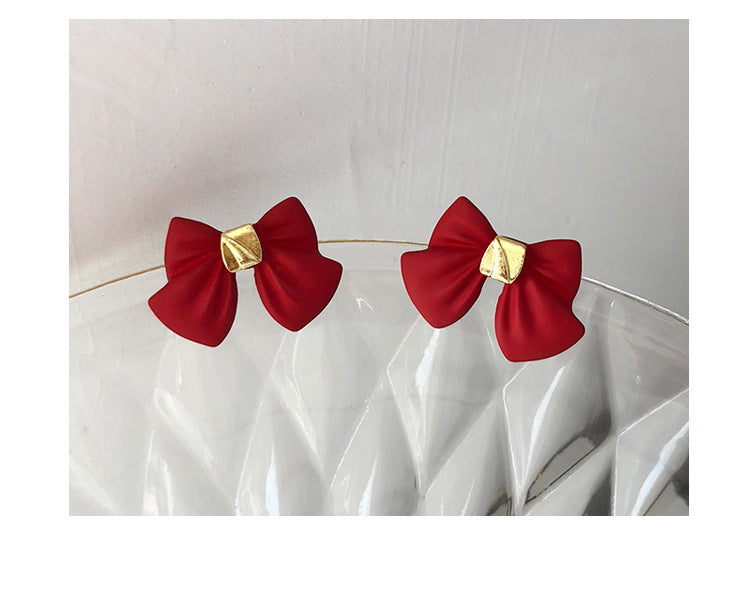 Simple And Sweet Bow Earrings Temperament Red Girl Heart Earrings Ins Wind Earrings-Jewearrings