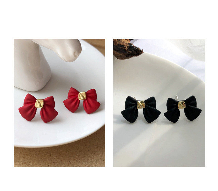 Simple And Sweet Bow Earrings Temperament Red Girl Heart Earrings Ins Wind Earrings-Jewearrings