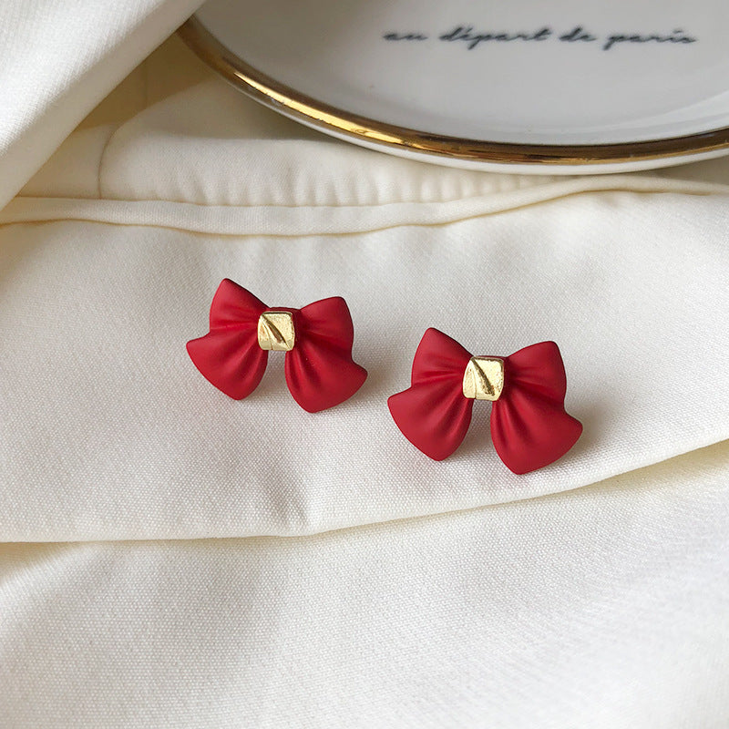 Simple And Sweet Bow Earrings Temperament Red Girl Heart Earrings Ins Wind Earrings-Jewearrings