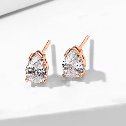 Water Drop Shape Zircon Stud Earrings-Jewearrings