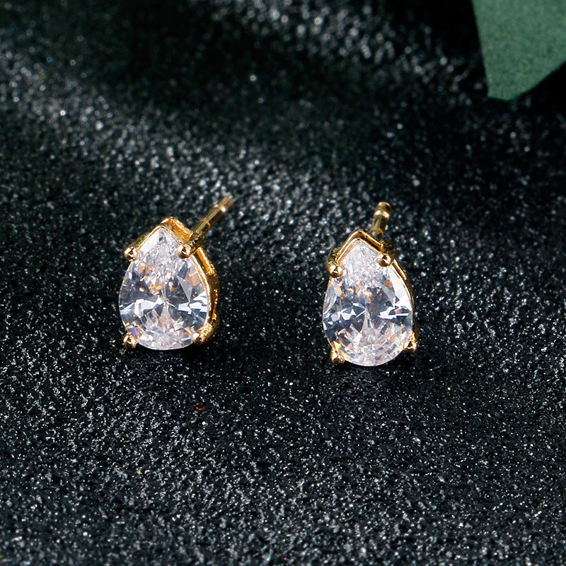 Water Drop Shape Zircon Stud Earrings-Jewearrings