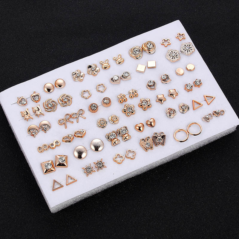 Cross-Border Hot-Selling Fashion Korean Plastic Stud Earrings Set Golden Silver Geometric Pattern Bow Stud Earrings-Jewearrings