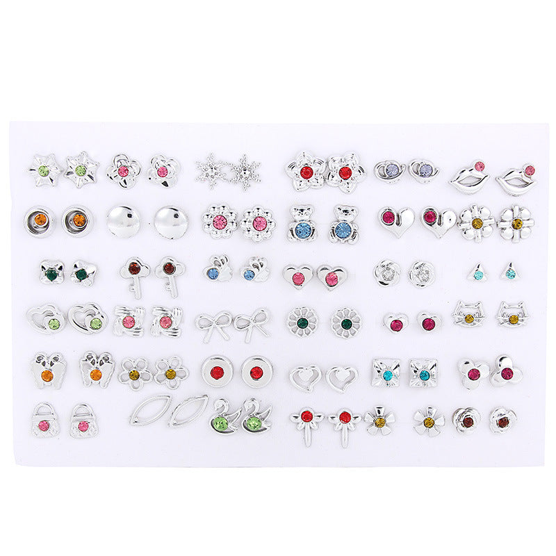 Cross-Border Hot-Selling Fashion Korean Plastic Stud Earrings Set Golden Silver Geometric Pattern Bow Stud Earrings-Jewearrings