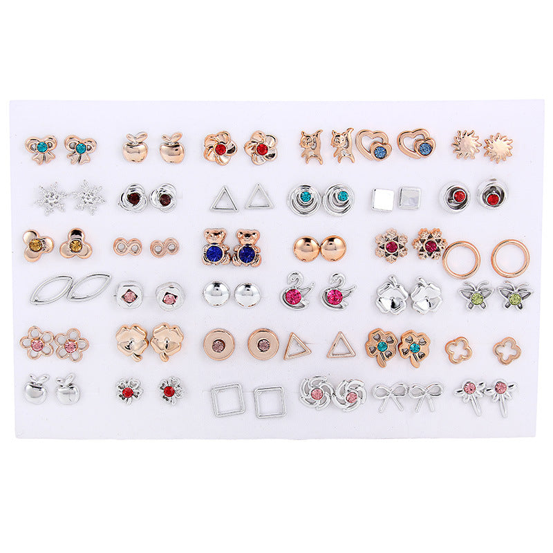 Cross-Border Hot-Selling Fashion Korean Plastic Stud Earrings Set Golden Silver Geometric Pattern Bow Stud Earrings-Jewearrings