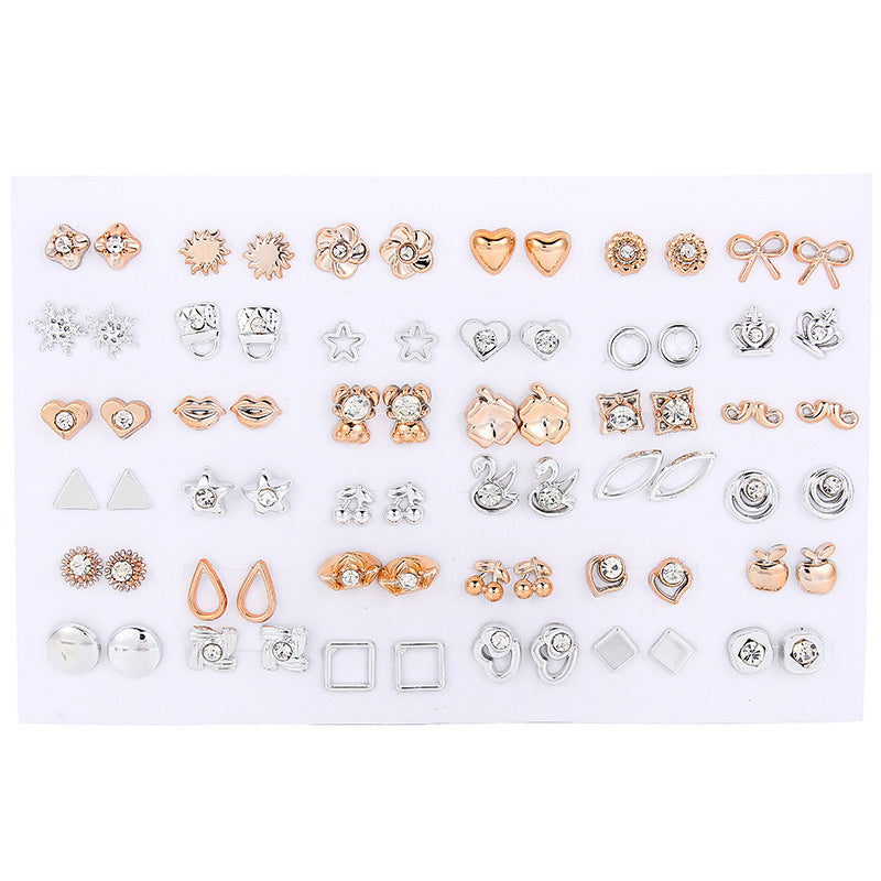 Cross-Border Hot-Selling Fashion Korean Plastic Stud Earrings Set Golden Silver Geometric Pattern Bow Stud Earrings-Jewearrings