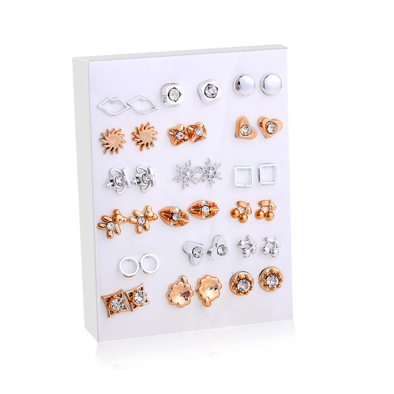 Cross-Border Hot-Selling Fashion Korean Plastic Stud Earrings Set Golden Silver Geometric Pattern Bow Stud Earrings-Jewearrings