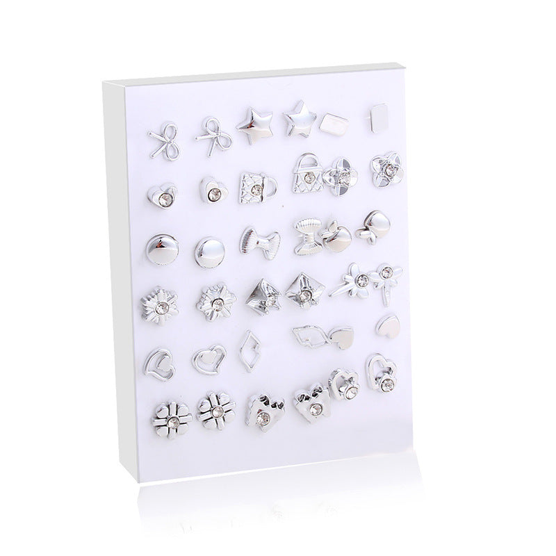 Cross-Border Hot-Selling Fashion Korean Plastic Stud Earrings Set Golden Silver Geometric Pattern Bow Stud Earrings-Jewearrings