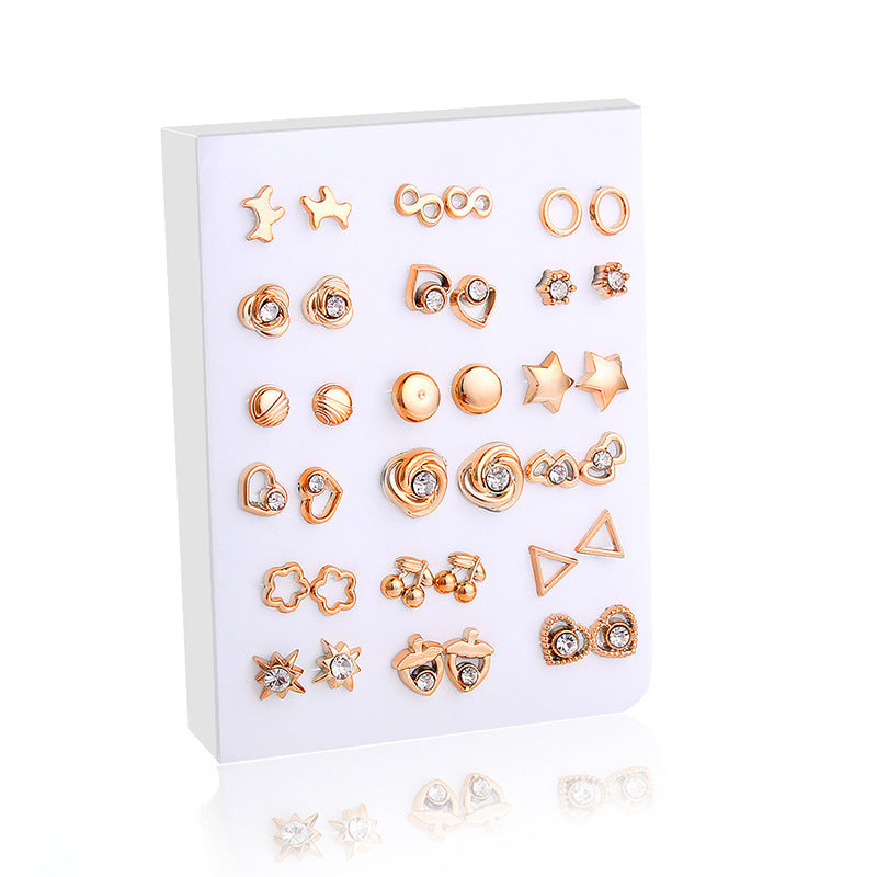 Cross-Border Hot-Selling Fashion Korean Plastic Stud Earrings Set Golden Silver Geometric Pattern Bow Stud Earrings-Jewearrings