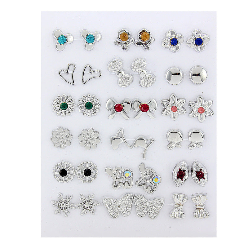 Cross-Border Hot-Selling Fashion Korean Plastic Stud Earrings Set Golden Silver Geometric Pattern Bow Stud Earrings-Jewearrings