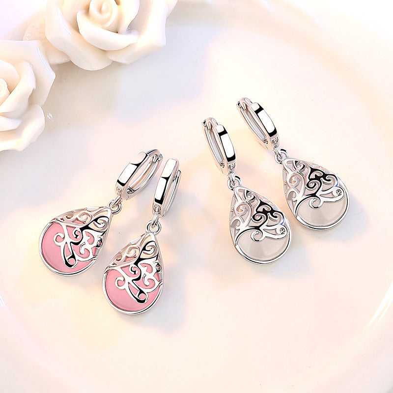 925 Silver-Plated Fashion Trend Moonlight Opal Totem Ear Jewelry Earrings Earrings Women's Wishing Pool Personality Earrings-Jewearrings